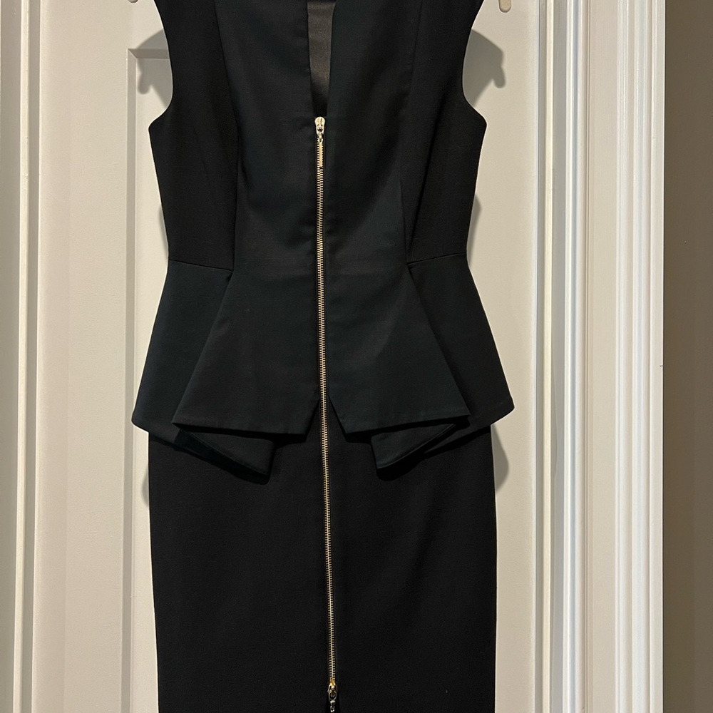 Ted Baker Black and Gold Sleeveless Peplum Sheath Dress